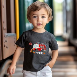 Kivelamk Four Years Boy 4th Birthday Outfit Toddler Firetruck Theme Bday Shirt 4 Year Old Boys Fourth Party Clothes