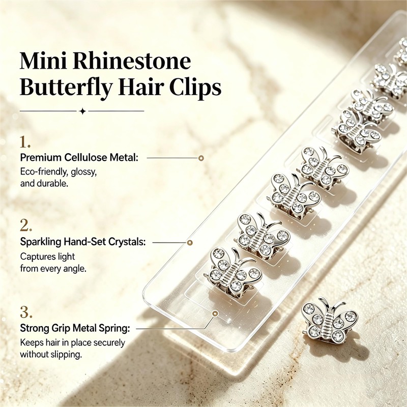 10 PCS Mini Rhinestone Butterfly Hair,Decorative Barrettes for women