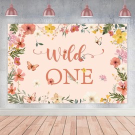 kreat4joy Wild One Birthday Decorations Girl, 7 x 5 ft Wildflower First Birthday Decorations Backdrop Banner for Our Little Wildflower Is Turning One Birthday Decorations