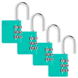 Zarker XD35 Padlock- 3 Digit Combination Lock for Gym, Sports, School & Employee Locker, Outdoor,Toolbox, Case, Fence and Storage - Metal & Steel - Easy to Set Your Own Combo - 4-Pack (Emerald)