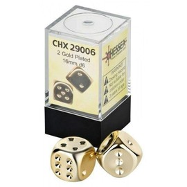 DND Dice Set-Chessex D&D Dice-16mm Gold Metal Plated Polyhedral Dice Set-Dungeons and Dragons Dice Includes 2 Dice – D6
