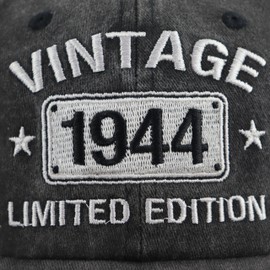 Vintage 1944 Limited Edition Hats for Men Women, 81th Birthday Decorations, 81 Year Old Adjustable Embroidered Baseball Cap Retirement Gifts Mom Dad