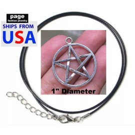 Unbranded Leather* 2mm Braid Cord 18" Necklace / 1" Antique Silver Tone Pentagram Jewelry