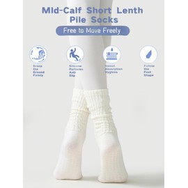 Slouch Yoga Socks for Women Grippy Non Slip Scrunch Cotton Pilates, Dance, Barre, Gym Girl's Barefoot Soft Boot Socks, Yjw-jsdd-milky, 5.5-9.5