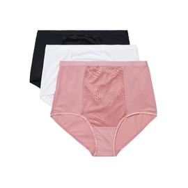 Warner's Women's Blissful Benefits Tummy-Smoothing Comfort Microfiber Brief 3-Pack RS4433W, Sunset Blush/White/Black, 3X-Large