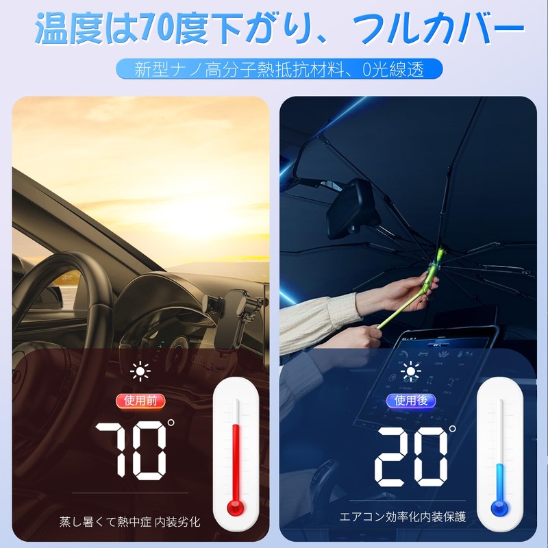Junfire Car Sun Shade, Car Front Sun Shade, Folding Umbrella,