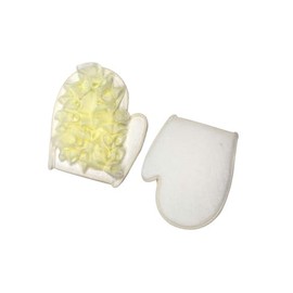 Double-Sided Exfoliating Bath Mitt, White, Synthetic Loofah with Soft Fabric, 6.7x5.1 Inch, Deep Cleansing and Gentle Scrub, Reusable Shower Glove, Ages 9+