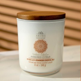 House of Velas, Aroma from Nature Wellness Collection Candle, 12 oz, 2 Cotton Wicks, Ambered Citrus, Large Painted Jar