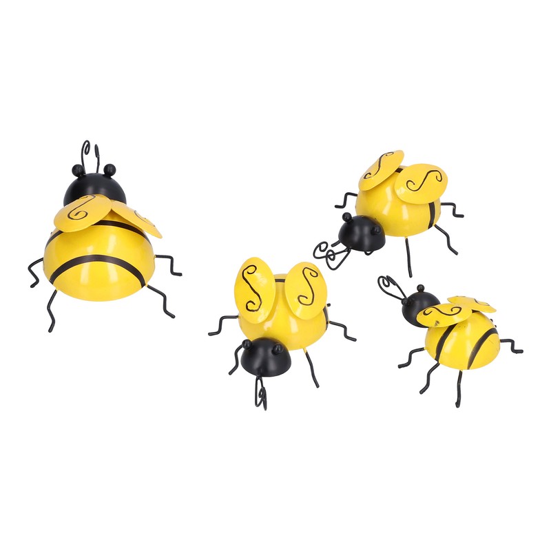 4Pcs/Set Wrought Iron Bee Decoration Wall Hanging 3 Dimensional Bee