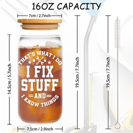 Mechanic Gifts for Fathers - 16oz I Fix Stuff Glass Coffee Cup - Birthday Gift for Dad Grandpa Husband - Graduation Tumbler for Engineers Coworker Boss