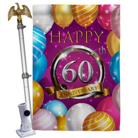 Happy 60th Anniversary House Flag Eagle Set Celebration Couple Married Wedding Occasion Party Valentines Small Decorative Gift Yard Banner Double-Sided Made In USA 28 X 40