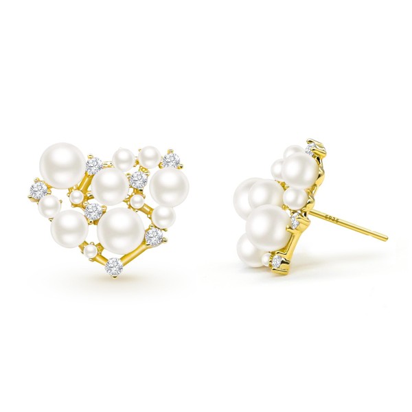 Yivioep 14K Gold Plated Pearl Stud Earrings, Simulated White Pearl