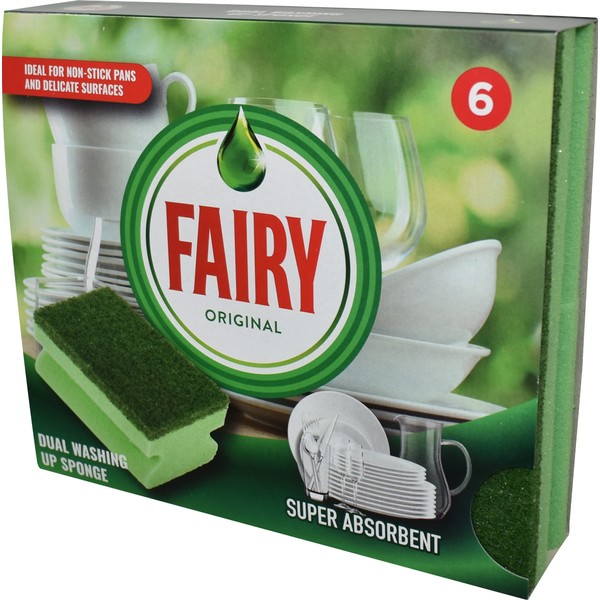 Addis Fairy Originals Non Scratch General Dual Sponge Scourer with Crystals, Pack of 6, Green One Size