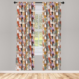 Lunarable Gato Cortina de Microfibra, Gati Familia Ilustraciones, Window Treatments 2 Panel Set for Living Room Bedroom Decor, 56" x 95", Multicolor
