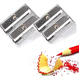 2Pcs Silver Magnesium Pencil Sharpener, Multifunctional Magnesium Pencil Sharpener Kit, Double Holes Rectangular Portable Magnesium Pencil Sharpener for Colored Graphite Pencils Crayons