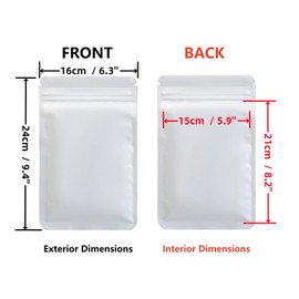 Rimiko 50pcs Resealable Opaque White Ziplock Bags, Reusable Flat Small Mylar Bag, Aluminum Foil Sample Bags with Matte Color Packaging for Food Storage (White, 6.3"x9.4")