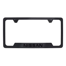 Nissan Wordmark Black on Black Metal License Plate Frame Holder 2 Hole