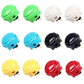 Sanwa 12 pcs OBSF-30 Original Push Button - for Arcade Jamma Video Game & Arcade Joystick Games Console (Color) - (Each Color of 2 Pcs)