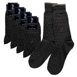 PUICK Men's Socks, 4 Pairs Set, Long Crew Length, Business Work, Men's, 9.8 - 10.2 inches (25 - 26 cm), Black, Charcoal, Autumn, Winter, Spring, Summer, One-Point Embroidery, Office Worker, Black and