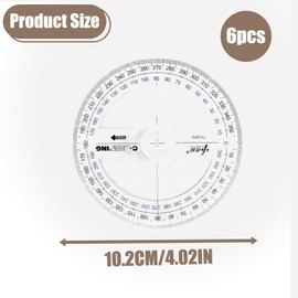 Protractor, 6-Piece 360 Degree Geometry Tool Set, 10cm Diameter Protractors for Students, Teachers, Engineers, Artists and Office Use, Geometry Sets for Secondary School