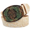 Western Fashion Style Floral Engraved Buckle Full Grain Genuine Leather