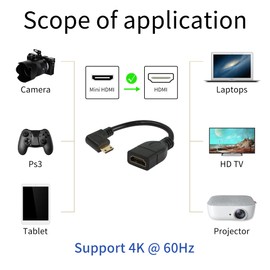 RIIEYOCA Mini HDMI Cable 15cm,90 Degree Left Angle Mini HDMI Male to HDMI Female Adapter, Support 1080P Full HD,3D, for Tablet, Camera, Graphics Card, Black(Left)
