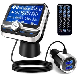 In-Car Bluetooth FM Transmitter for Easy Hands Free Calling | 2 x 2.4A USB Charging Ports | AUX + USB + Memory Card Audio Input | Voice Assistant Support + Remote Control