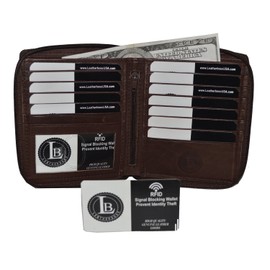 Leatherboss Genuine Leather RFID protected Hipster All Around Zipper Bifold Wallet, Dark Brown