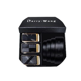 Barry.Wang Mens Leather Belt Black Ratchet Belt with 3 Automatic Buckles Adjustable Strap Gift Box, 51 In.(130cm), Black1