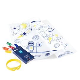 SUPER PETIT - Colouring Placemat - Space - 5 Felt-Tip Pens & Bracelet Included - Easy to Clean - Reusable - Antibacterial - From 3 Years