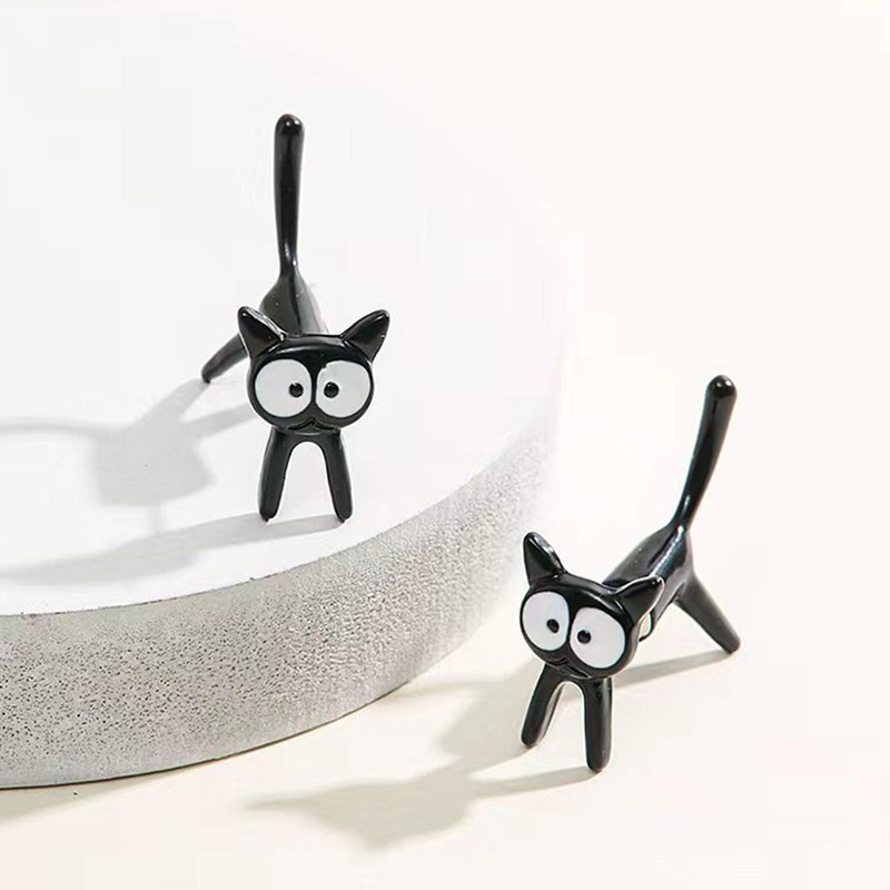 Wendalern Black Cat Stud Earrings Cute Animal Kitten Ear Jacket