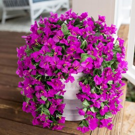 Faux Bougainvillea Artificial Flowers Plants for Outdoors Outside Decoration, 2 pcs Purple Fake Flowers UV Resistant Look Real Silk Long Trailing Vines for Front Door Porch Planter Urn Patio Garden