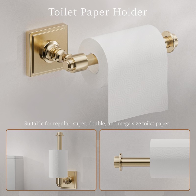 Champagne Bronze Bathroom Accessories Set, 5 Piece Bathroom Towel Holder