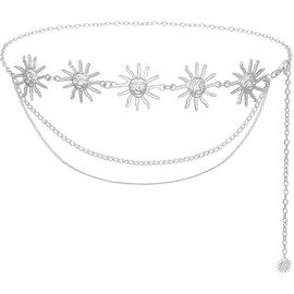 HIQUACC Metal Waist Chain Body Belly Belt Chains Jewelry Accessories for Women Girls (Sun Silver-XL)