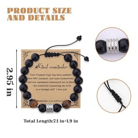 Back to School Gifts for Men Students Tiger Eye Black Bright Stone Bracelet for Son Brother Boyfriend First Day of School College Gifts for Men Kindergarten Adjustable Bead Bracelets