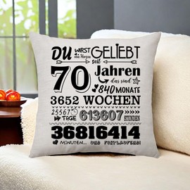 Decorative Cushion Covers, Birthday Gift for Men and Women, 6–50th Birthday, Gifts for Mum Aunt Dad Grandma Grandpa Sister Friend, Gifts for Her, Gifts Ideas, 45 x 45 cm (70th)