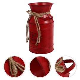 ULTNICE Metal Flower Vase Retro European Style Decorative Jug Vase Rustic Country Dried Flower Bucket for Home Office Wedding Party Red