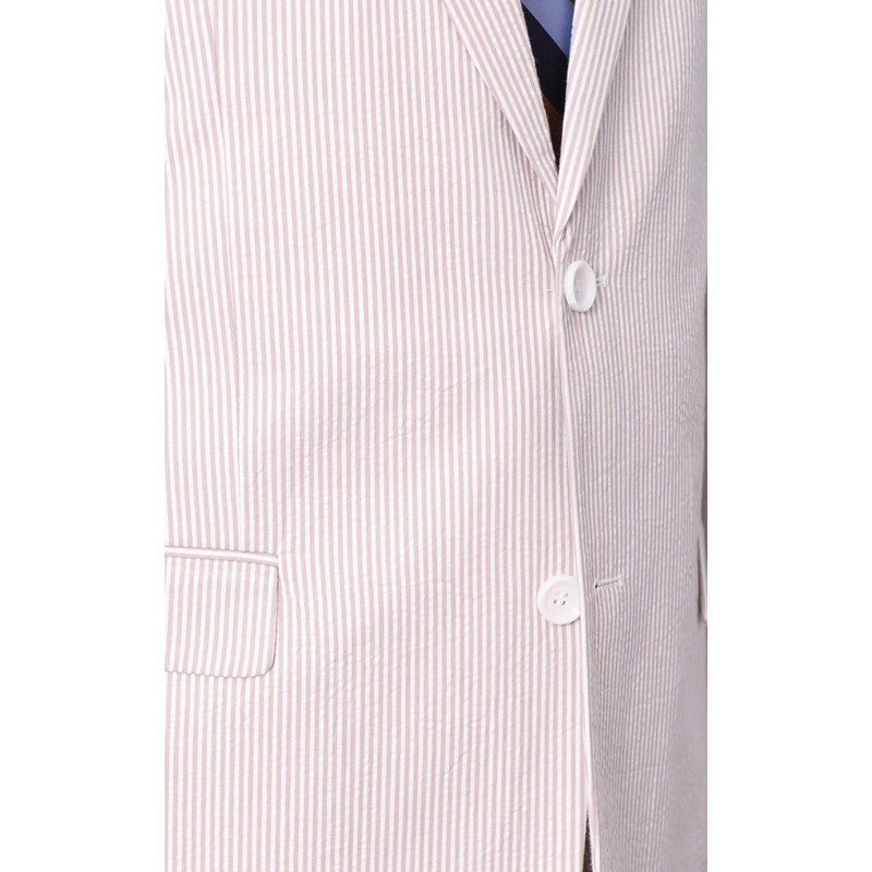 Emigre 48L Men's 100% Cotton Tan Striped Seersucker Suit