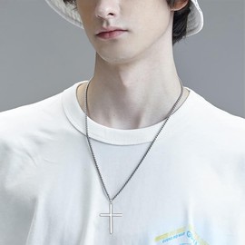 HUKKUN Cross Necklace for Men Sterling Silver Cross Jewellery for Men, Sterling Silver