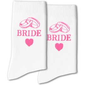 Grace Yonks Bride Socks - Pink and White Rings and Heart Wedding Socks for Bridal Shower, Bachelorette Party Decorations - Bride To Be, Bridesmaid Gifts for Newlywed Couple(020)