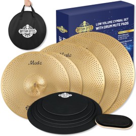 SoundPier Cymbal Pack with Drum Pads | 11pcs Low Volume Cymbal Pack & Drum Mute Pads, Quiet Drum Set Cymbals 14"/16"/18"/20" | Drum Mute Pak 10"/12"/13"/14"/16", 1 Bass Drum Mute Pad, Drum Cymbals Bag