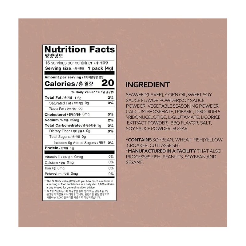 Wang Roasted Seaweed Snack, Wang Korea K-bbq Flavored, Keto-friendly, Pack