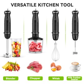 Immersion Blender Handheld Hand Blender, 1000W 5 in 1 Hand Mixer Stick, BPA-Free 12 Speed Handheld Blender 304 Stainless, Mixing Beaker, Chopper, Whisk, Milk Frother, Soup, Smoothies, Baby Food, Sauce