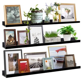 Lavezee 47 Inch Long Photo Picture Ledge Shelves Set of 3, Black Wall Mount Floating Shelf for Office, Bedroom, Living Room, Kitchen