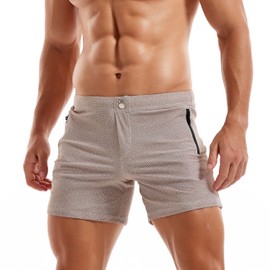 KOTENKO Swimwear Men Swimsuits Swim Brief Bikini Square Cut Trunks Bathing Suits, Brown, Large