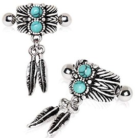 316L Stainless Steel Turquoise & Feather Cartilage Cuff Earring