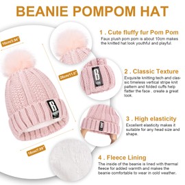 Voqeen Winter Hat Scarf Gloves Set Women's Fleece Lining Knitted Hat with Pompom Touchscreen Gloves Soft Warmer Winter Earmuffs Socks Gifts 5 Sets for Women, pink