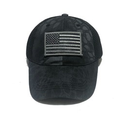 Camouflage Camo Men’s Unisex Mesh Trucker Special Tactical Operator Forces USA Flag Patch Military Cap Strap Back Dad Hat,Black Camo,One Size