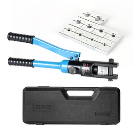 ZUVER Hydraulic Crimping Tool 12 Ton With Gloves, Easy Popout Latch Head Design 10 Pairs of US Standard Chromed Hexagonal Dies (10AWG, 1/8”, 8AWG, 6AWG, 4AWG, 2AWG, 1/0AWG, 2/0AWG, 4/0AWG, 250MCM)