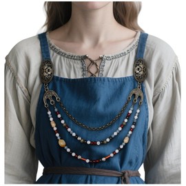 L'VOW Viking Apron Brooch Chains Cloak Clasp Brooches with Chain for LARP Cosplay Costume Norse Accessories(Bronze)